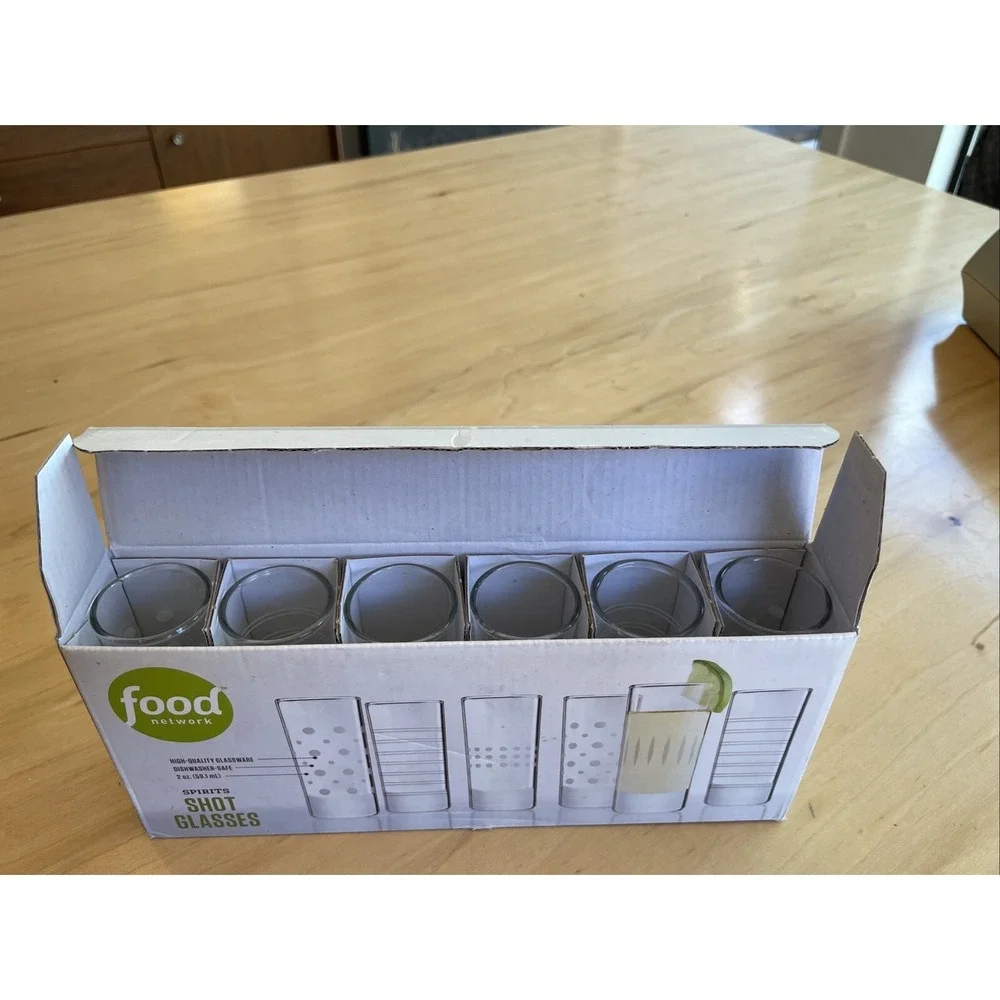 Food Network Set Of 6 Shot Glasses Brand New 2oz Dishwasher Safe NEW IN BOX